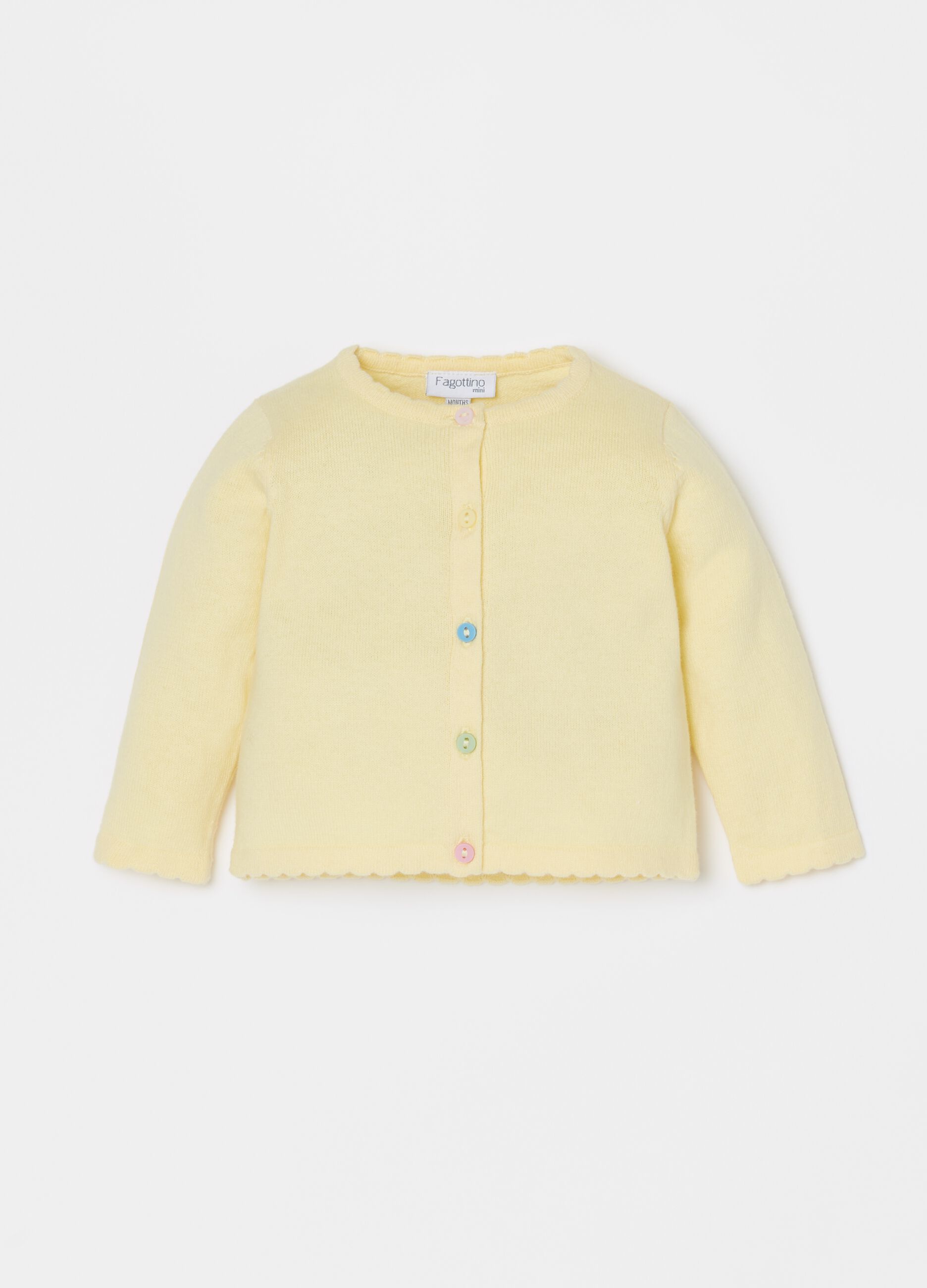 Cardigan in 100% cotton with multicoloured buttons