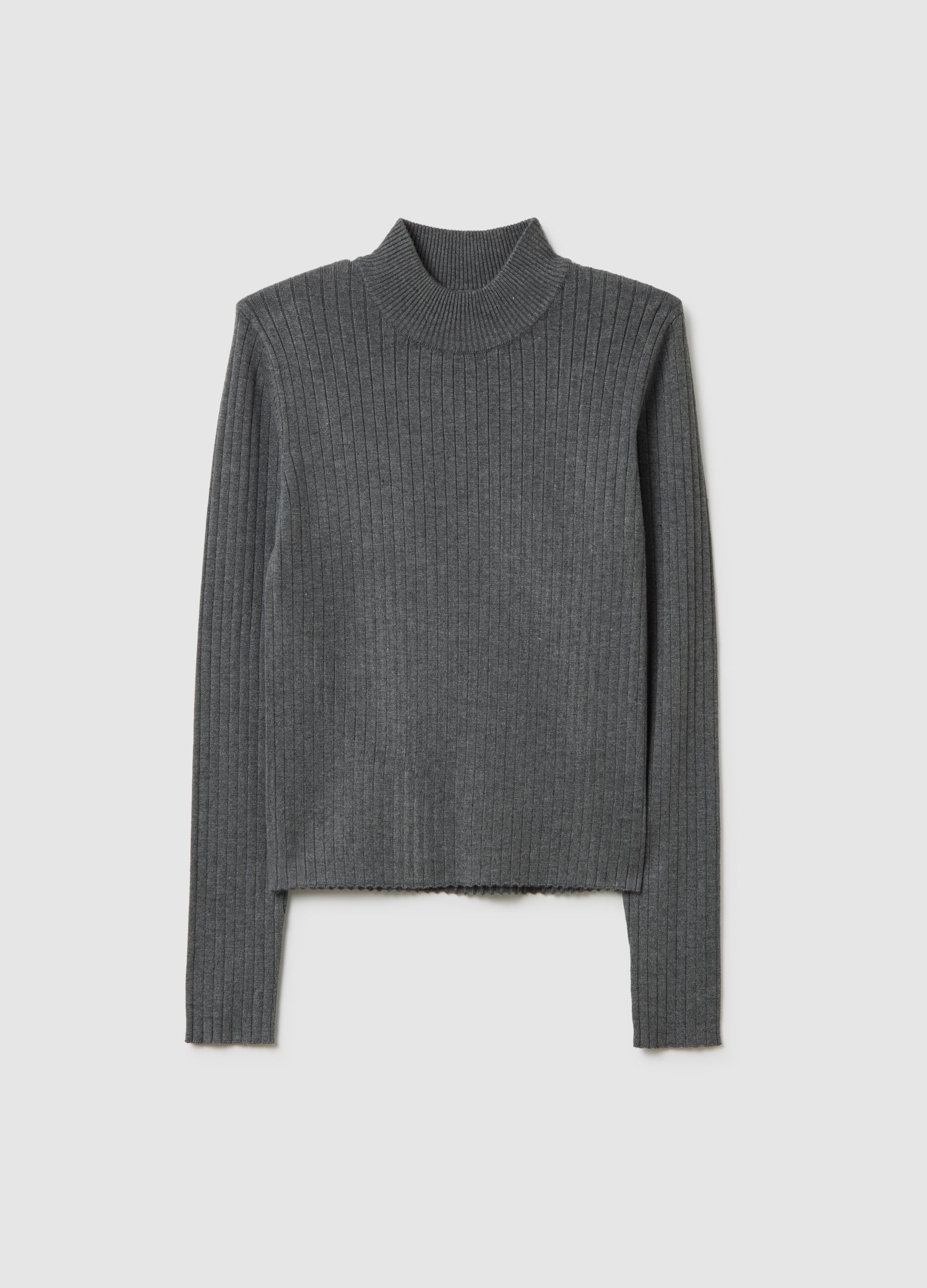 Grey Viscose Blend Fitted Sweater