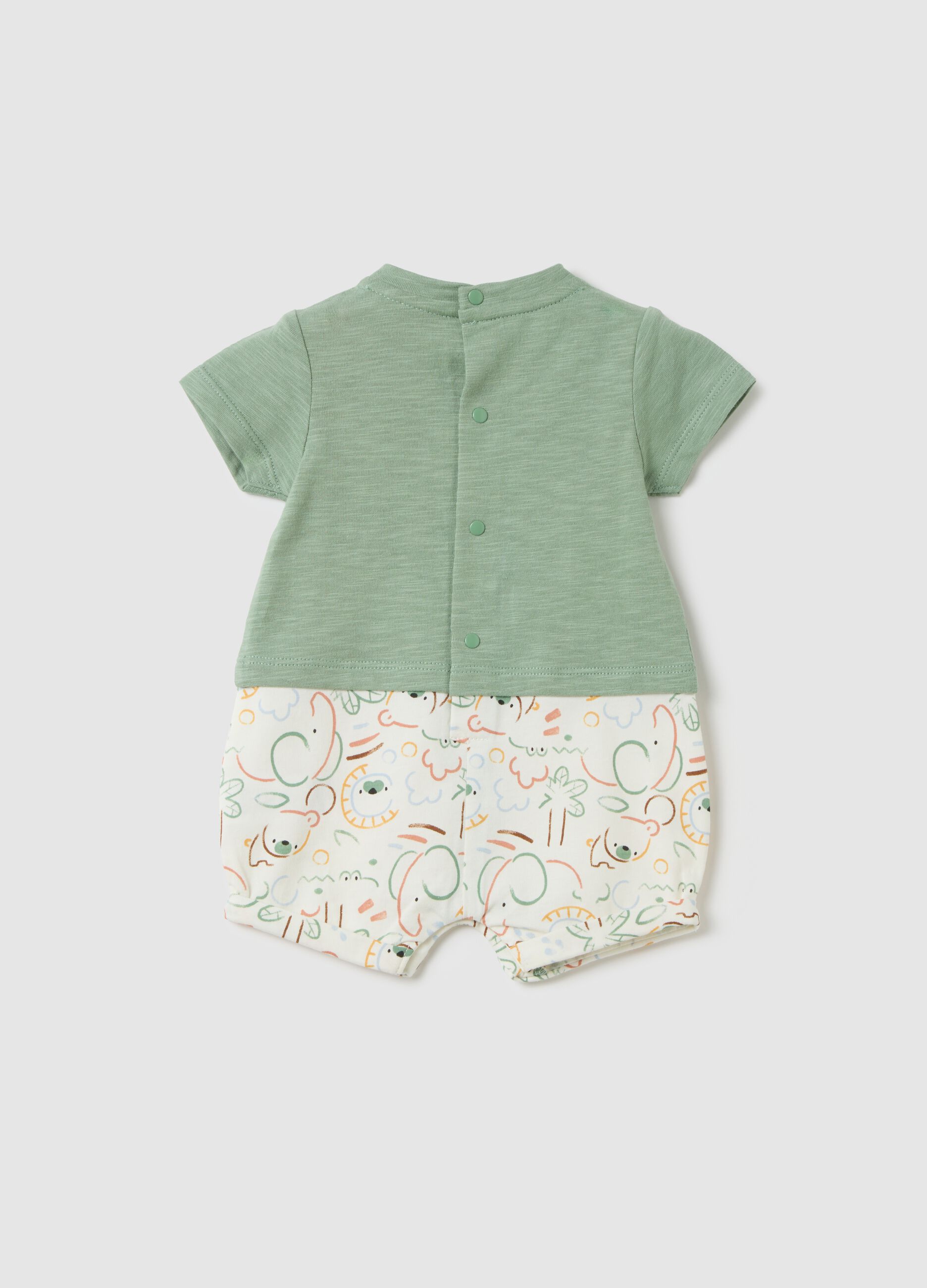 Multi-coloured newborn all-in-one in pure cotton with print