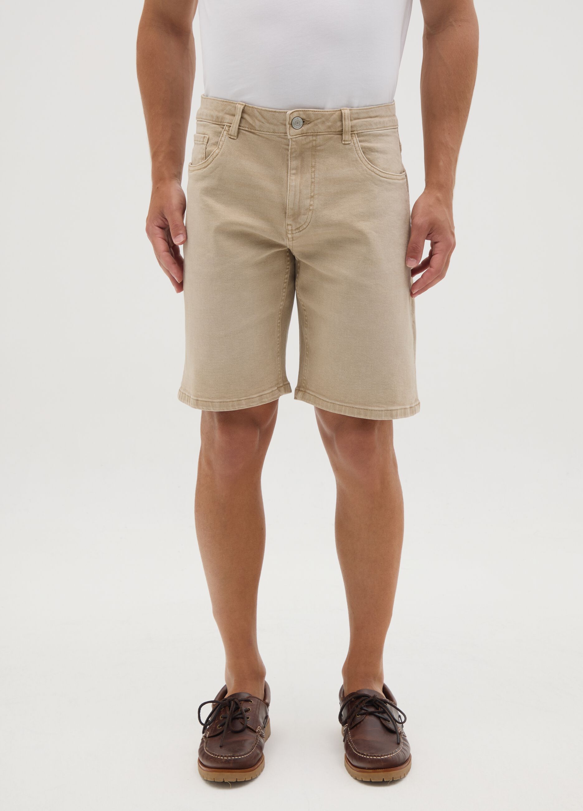 Men's beige denim regular fit shorts