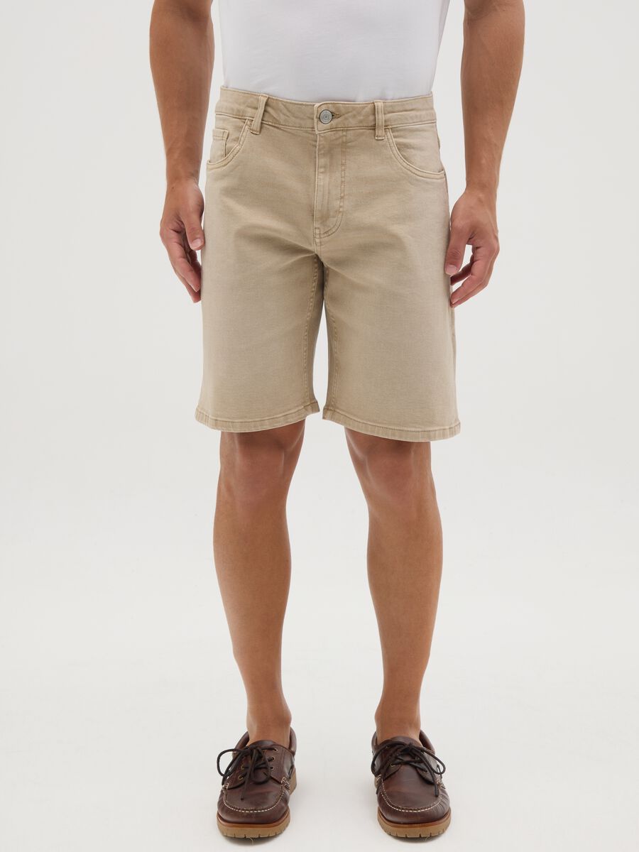 Men's beige denim regular fit shorts_1