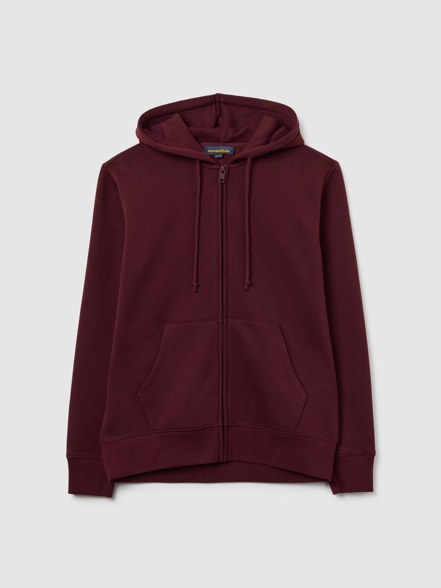 Red Cotton Blend Regular Fit Hoodie with Zip_0