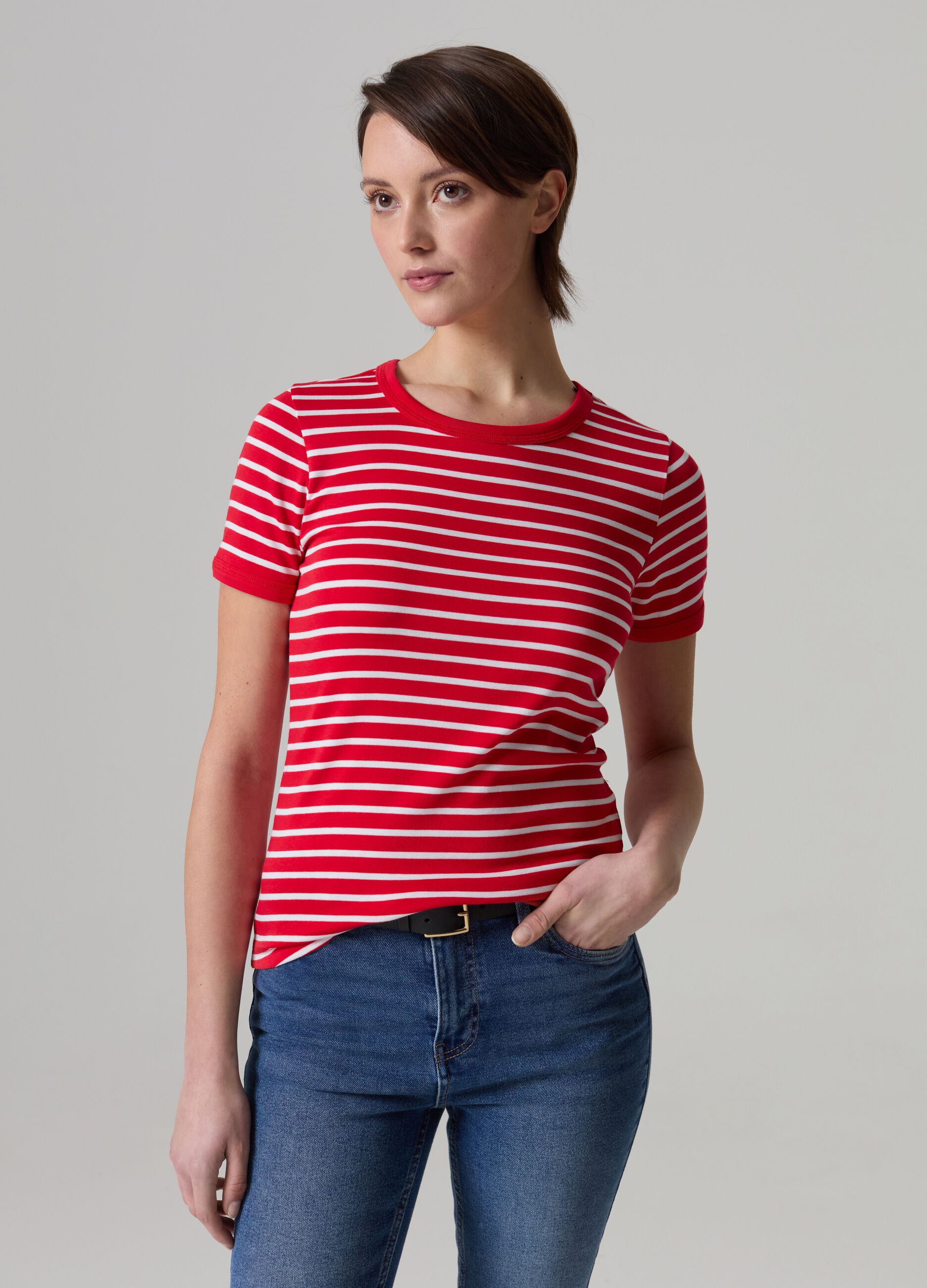 T-shirt a righe in cotone stretch