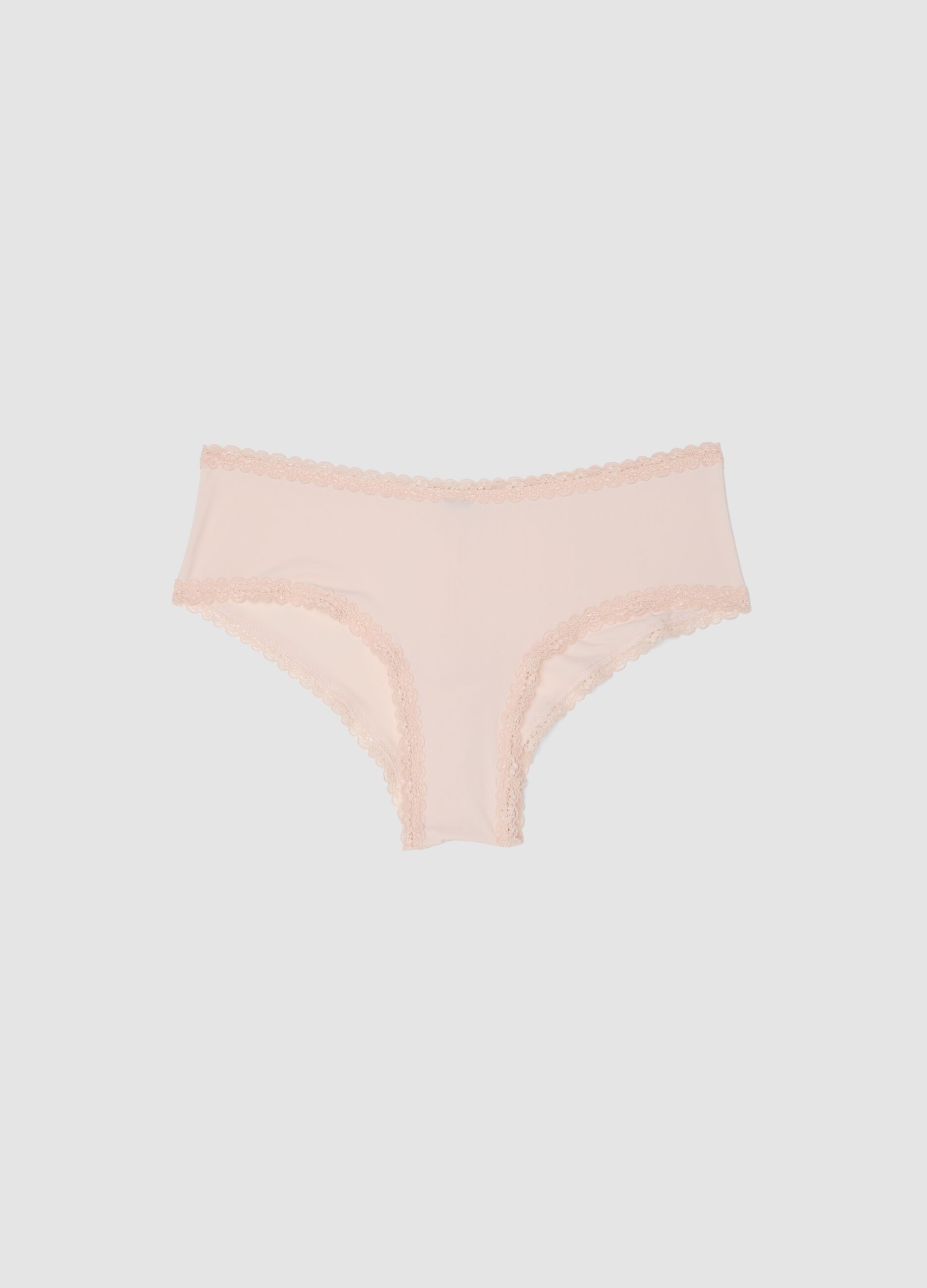 Pink stretch-fabric briefs with lace details, regular fit