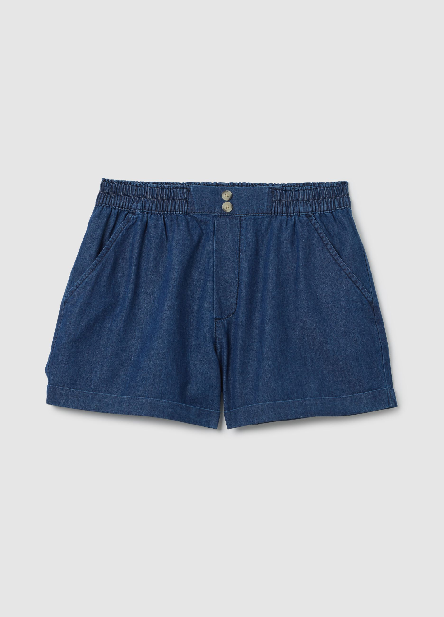 Shorts da donna in puro cotone blu baggy