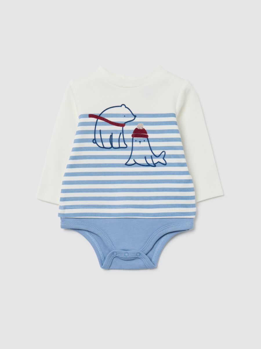 Multicolour striped pure cotton baby bodysuit_0