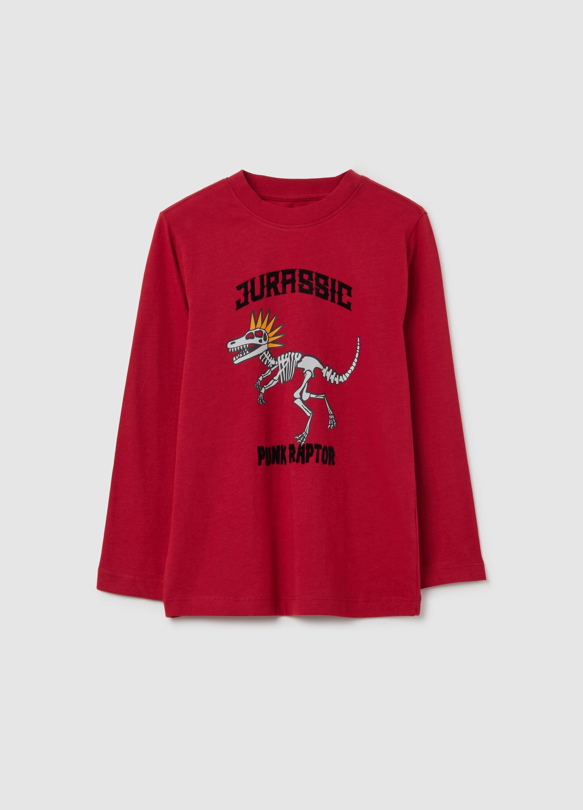 T-shirt da bambino in puro cotone rosso regular fit con stampa