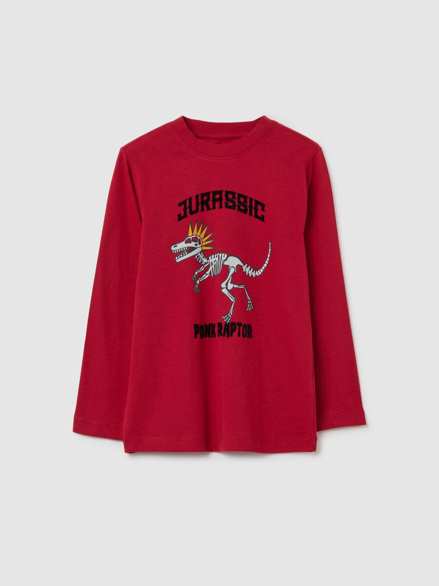 T-shirt da bambino in puro cotone rosso regular fit con stampa_0