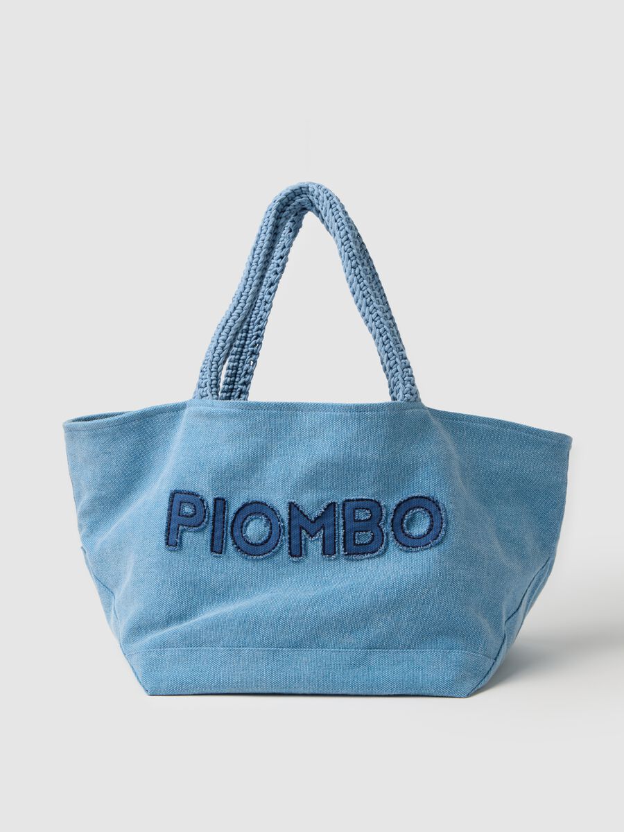 Women's light blue pure cotton tote with braided handles_0