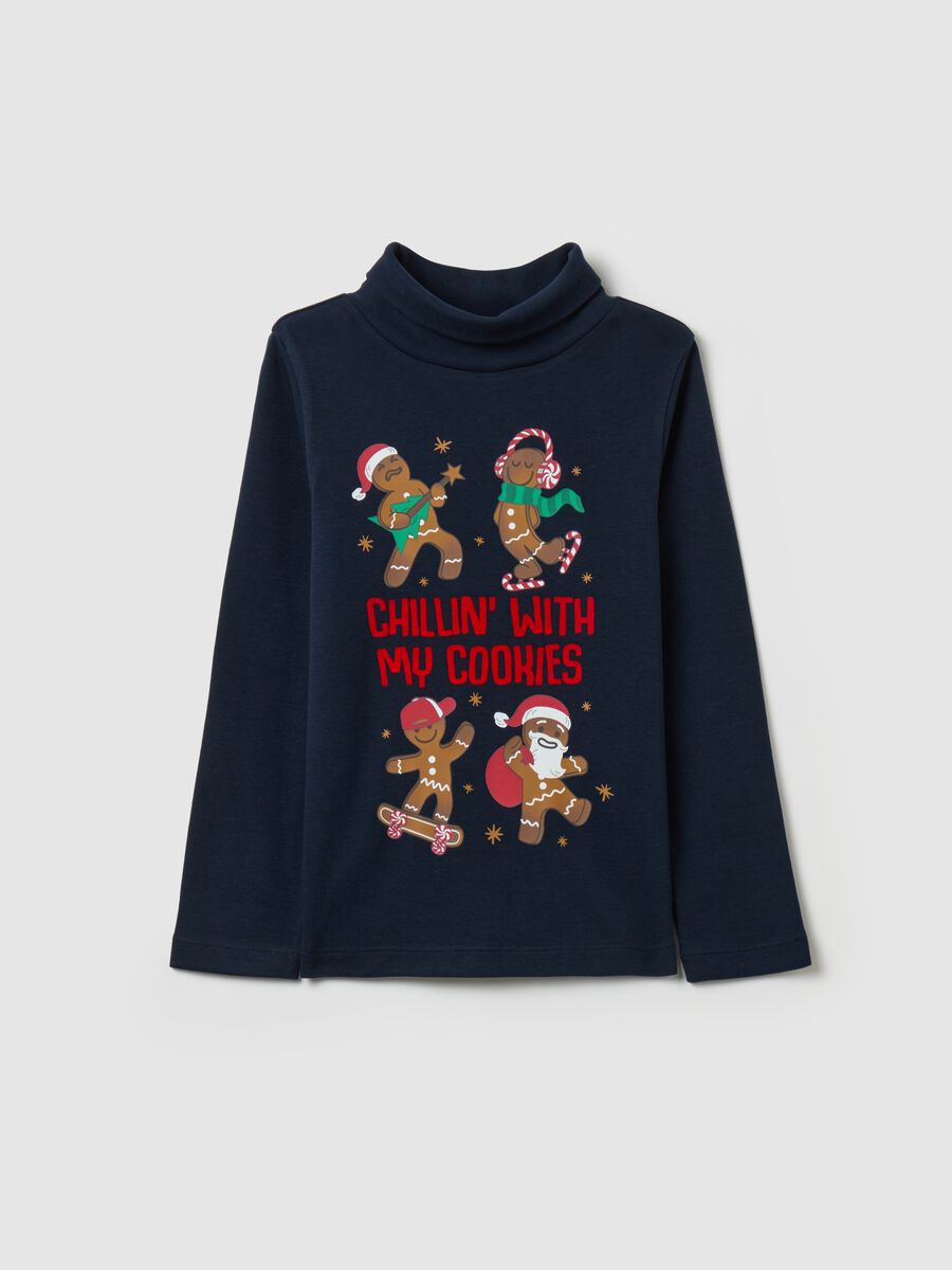 T-shirt with high neck and "Chillin' with my cookies" print_0