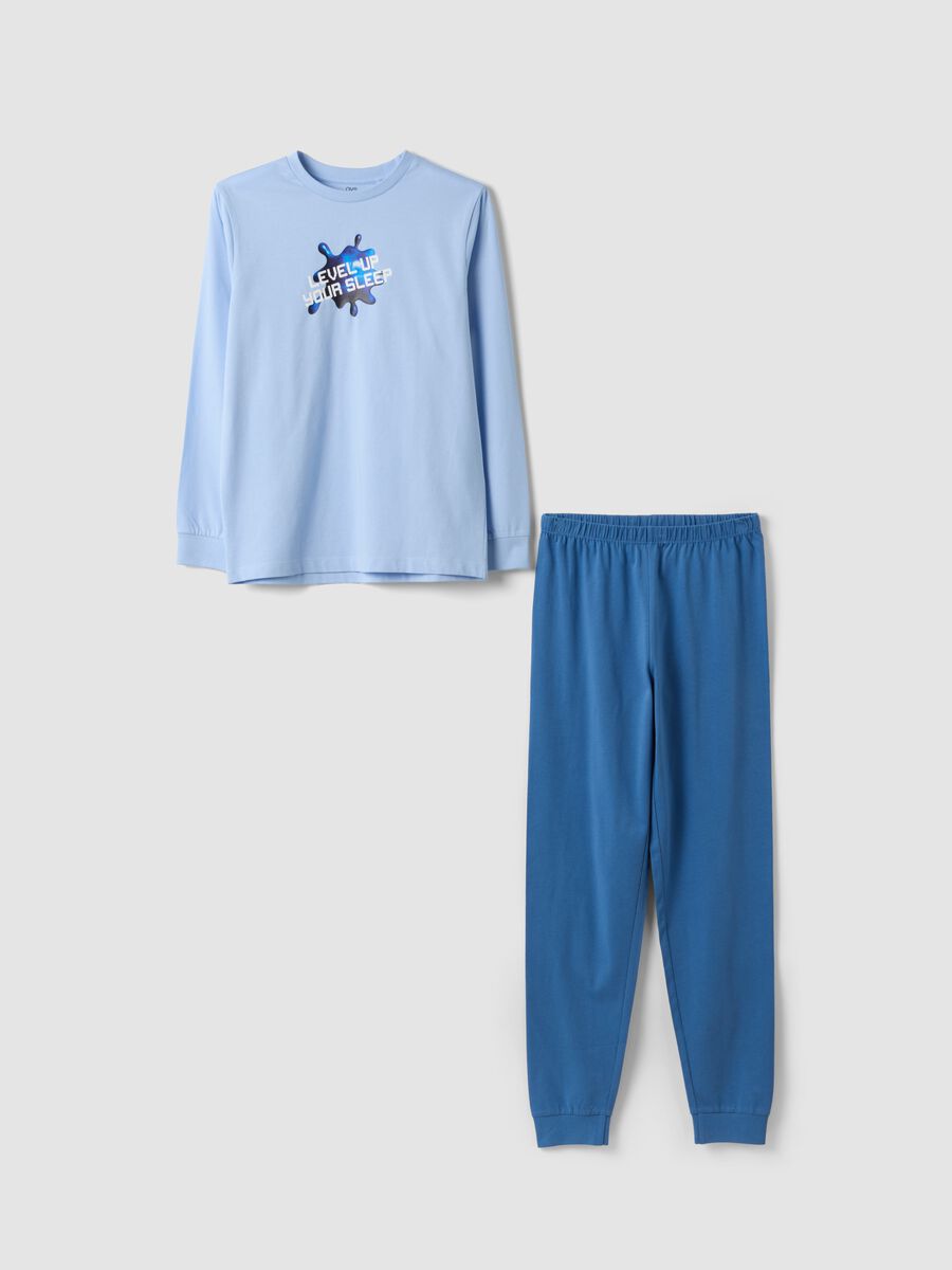 Light blue pure organic cotton crew-neck printed pyjamas for boys_0