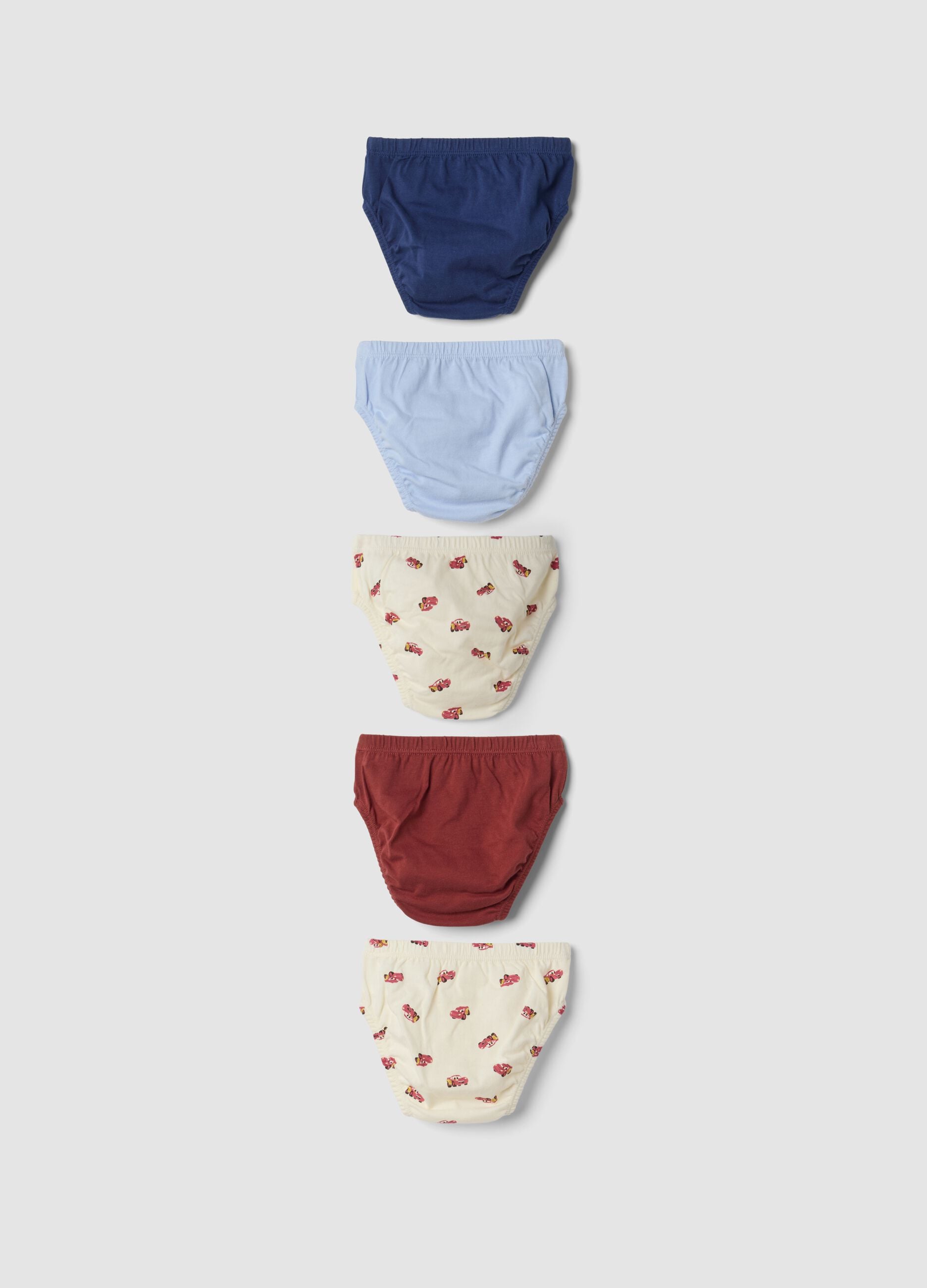 Pack of five organic cotton Cars-print baby briefs