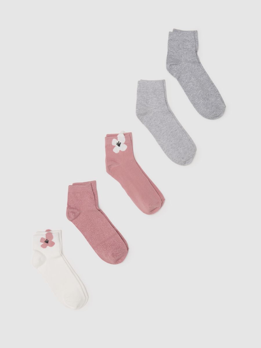 Five-pair pack short socks with flower design_0