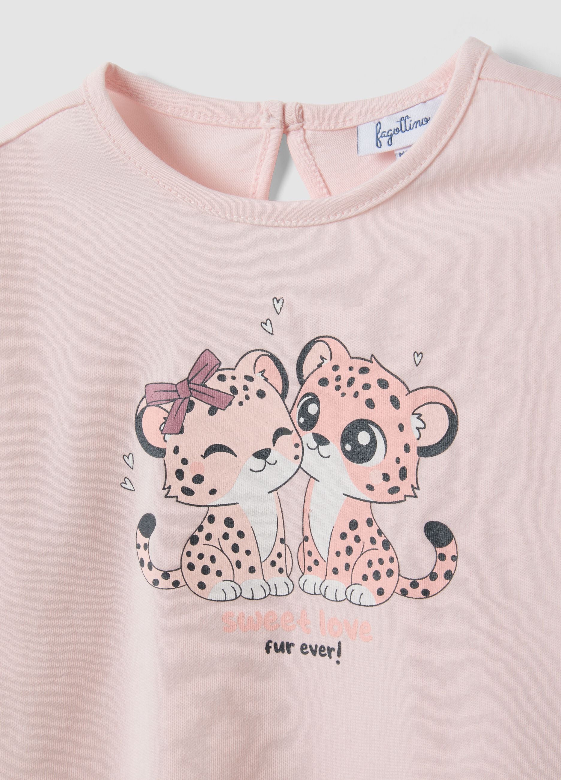 Pink long-sleeve organic cotton printed T-shirt for baby girl