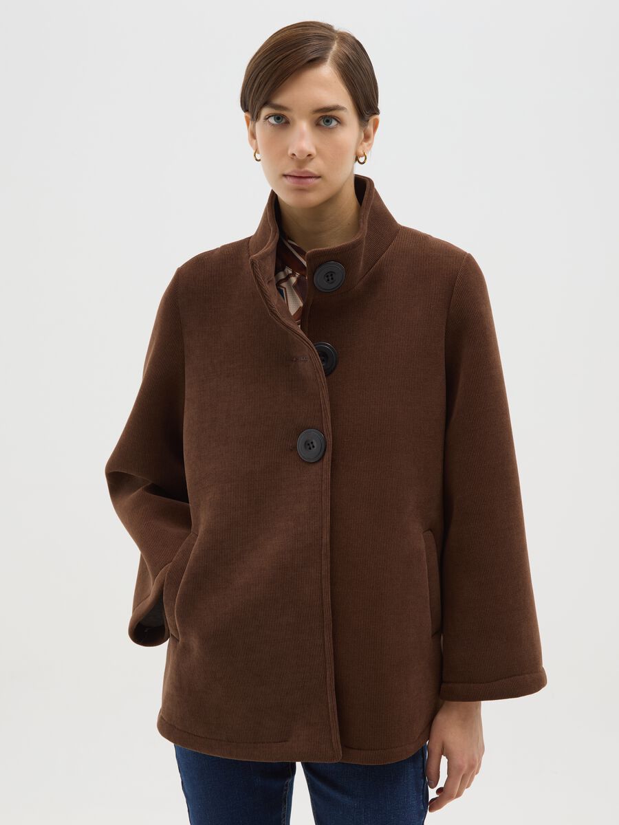 Regular fit brown coat with buttons_0
