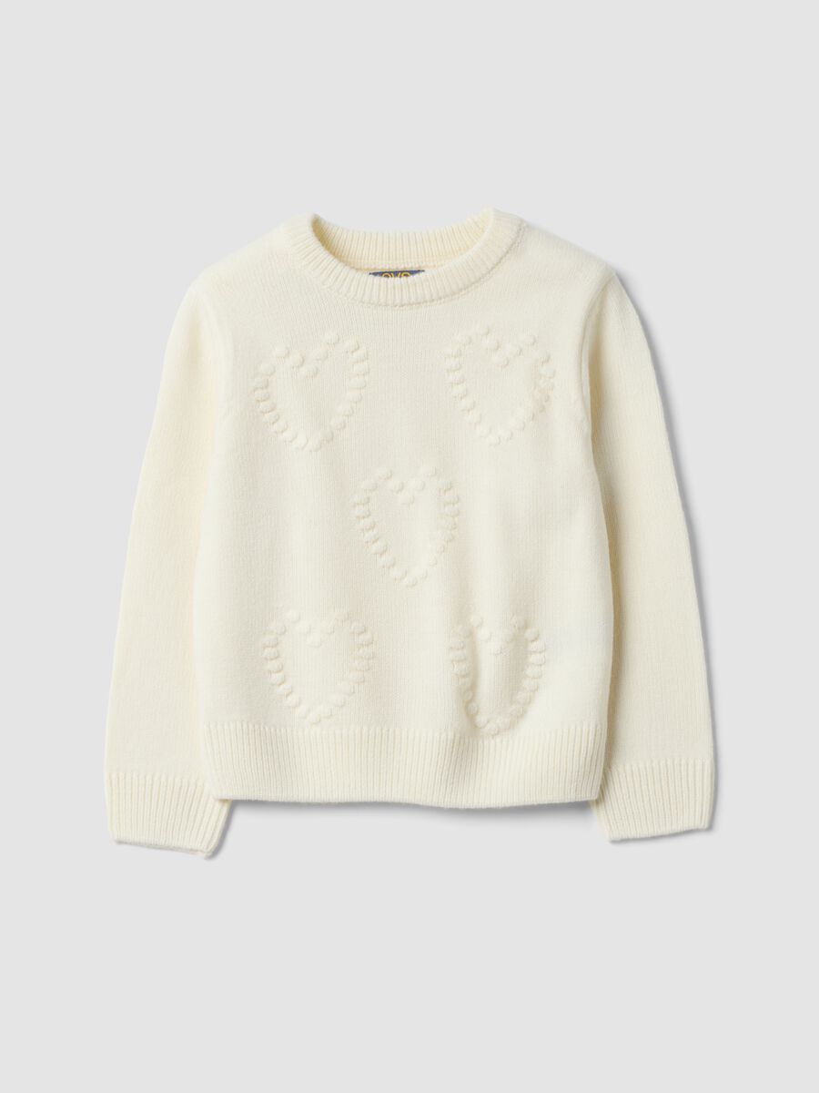 Maglione bianco girocollo con cuori in rilievo regular fit per bambina_0