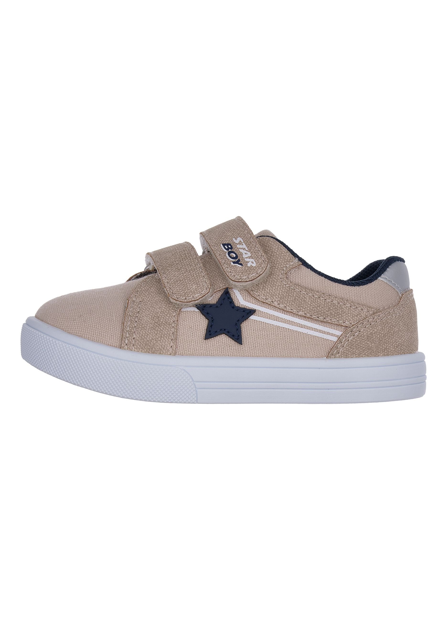 Beige kids' sneakers with hook-and-loop fastening