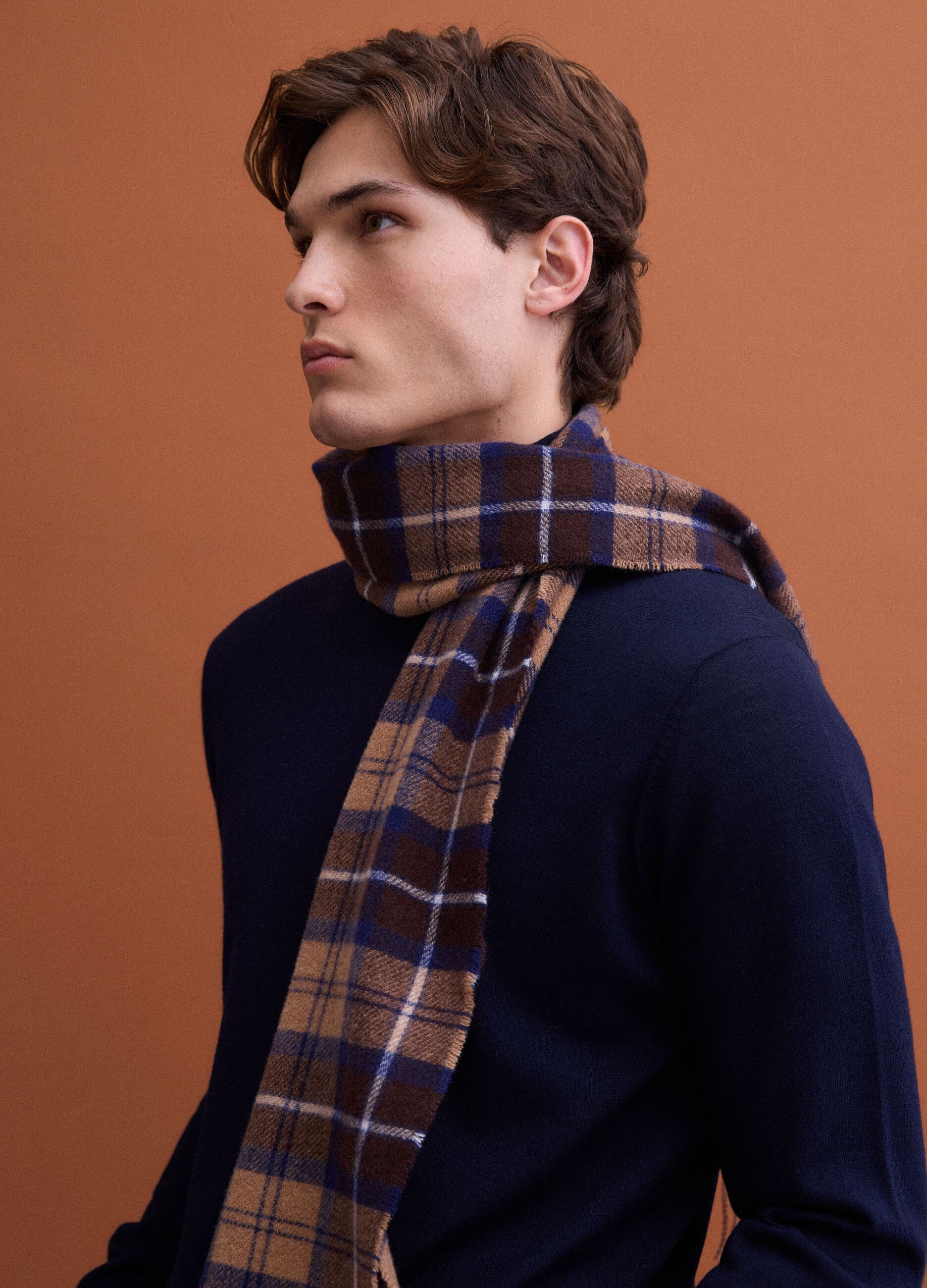 Navy blue merino wool roll-neck jumper, regular fit
