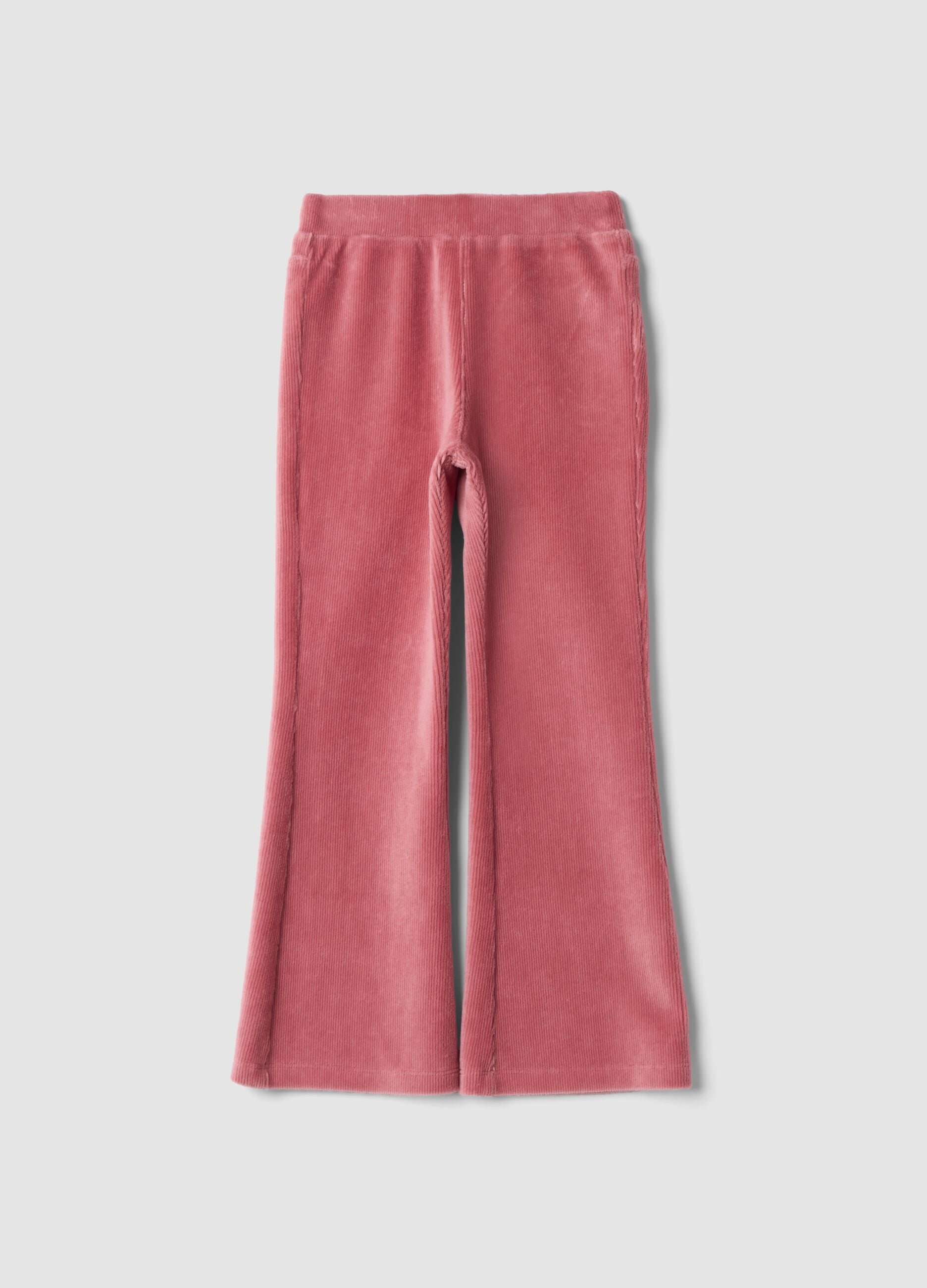 Pink ribbed stretch cotton flared trousers