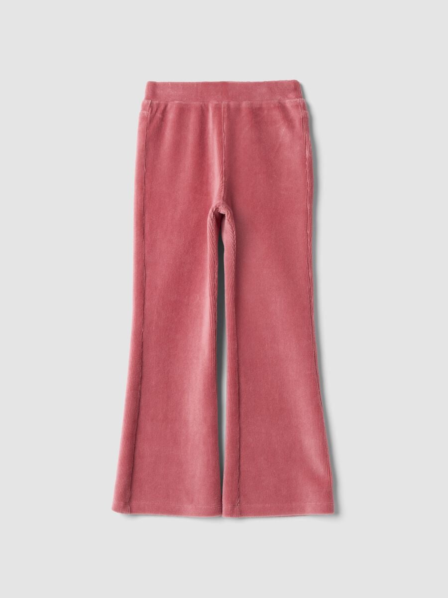 Pantaloni rosa in cotone elasticizzato a costine flare fit_0