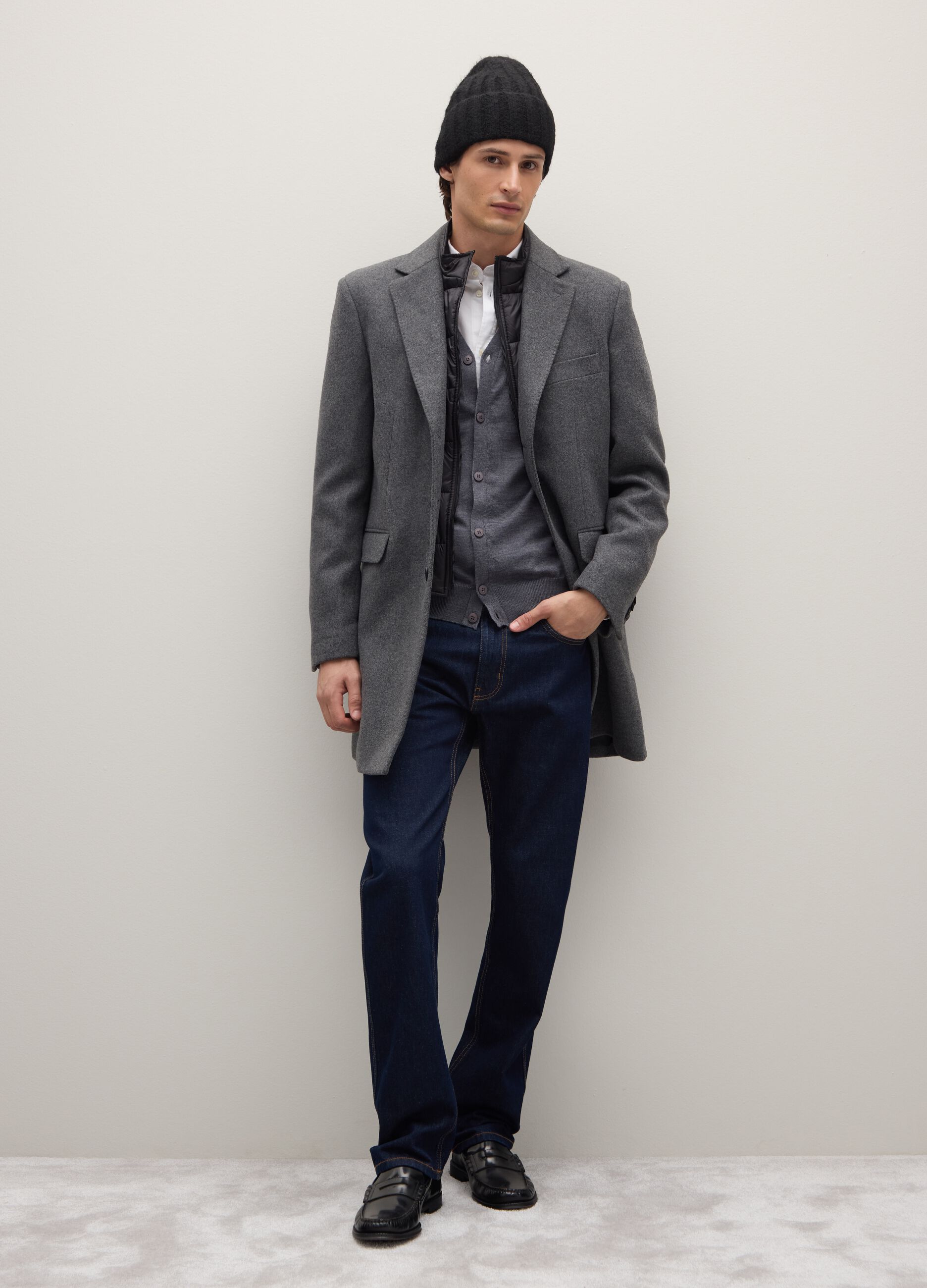 Grey Regular Fit Coat with Buttons