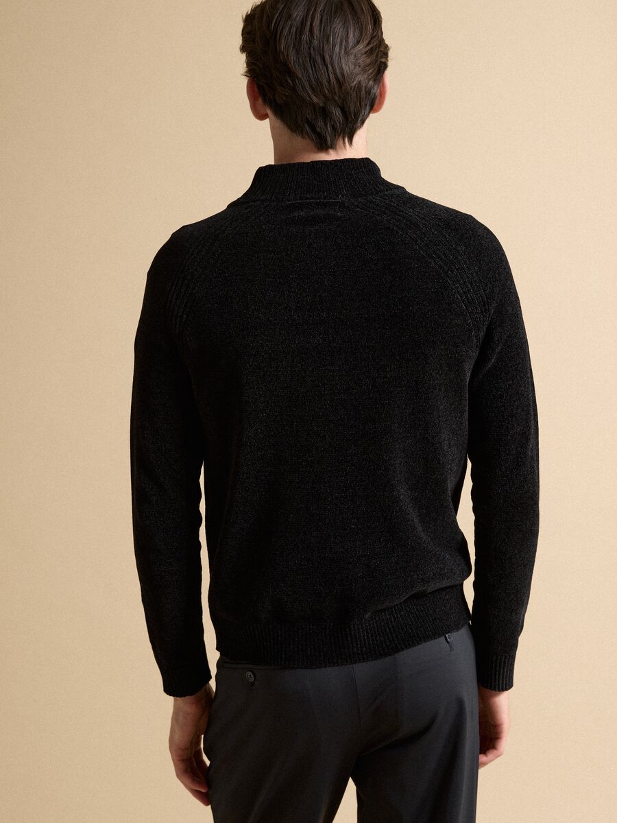 Cardigan nero full zip con colletto regular fit_2