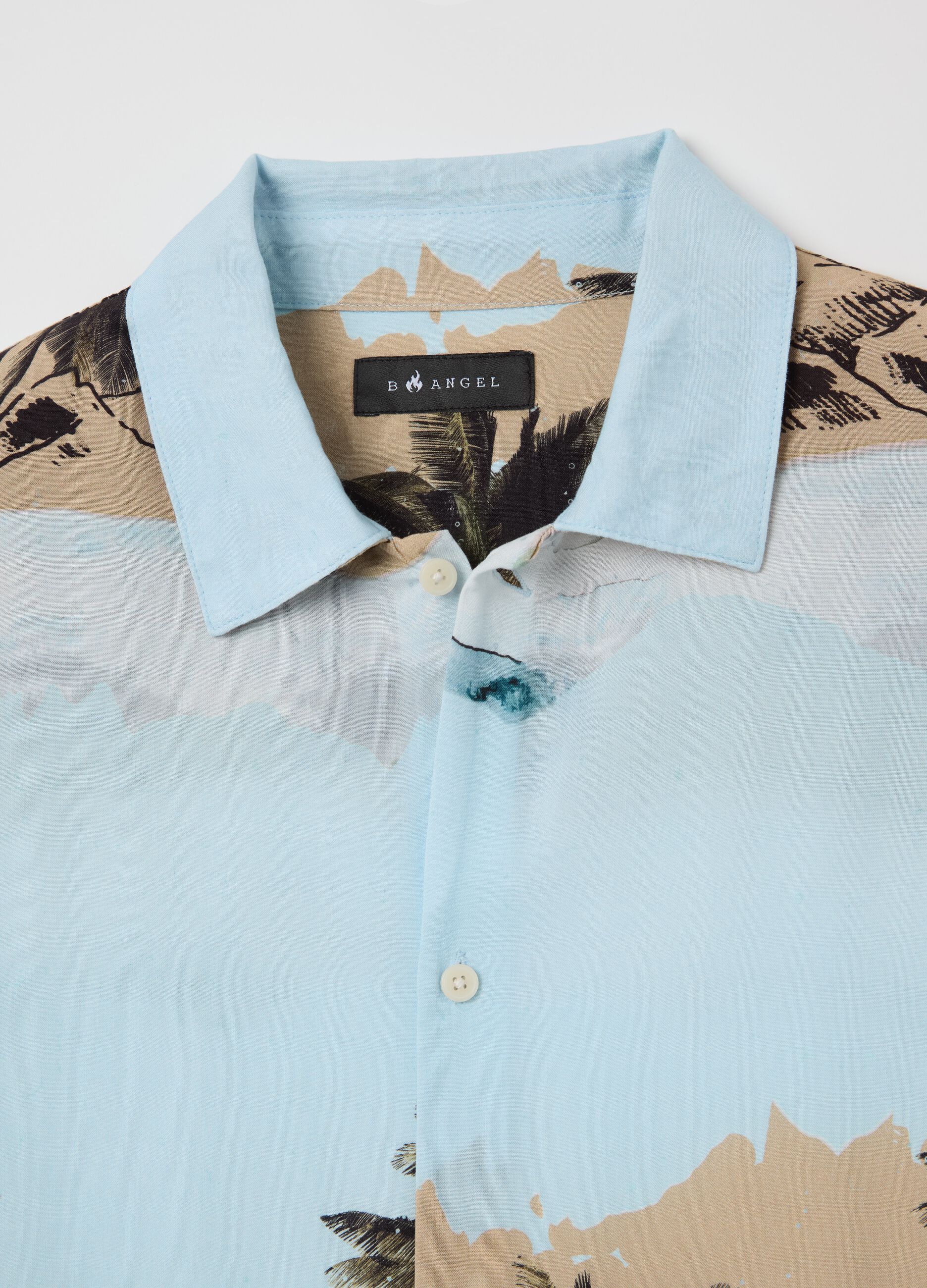 Men's short-sleeved, oversized multi-coloured 100% viscose shirt with print