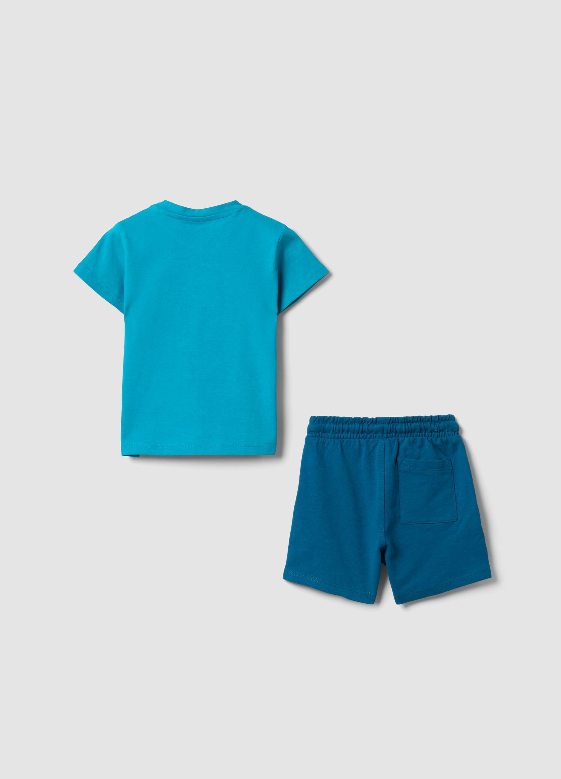 Light blue and navy pure cotton teddy bear set for baby boys, regular fit