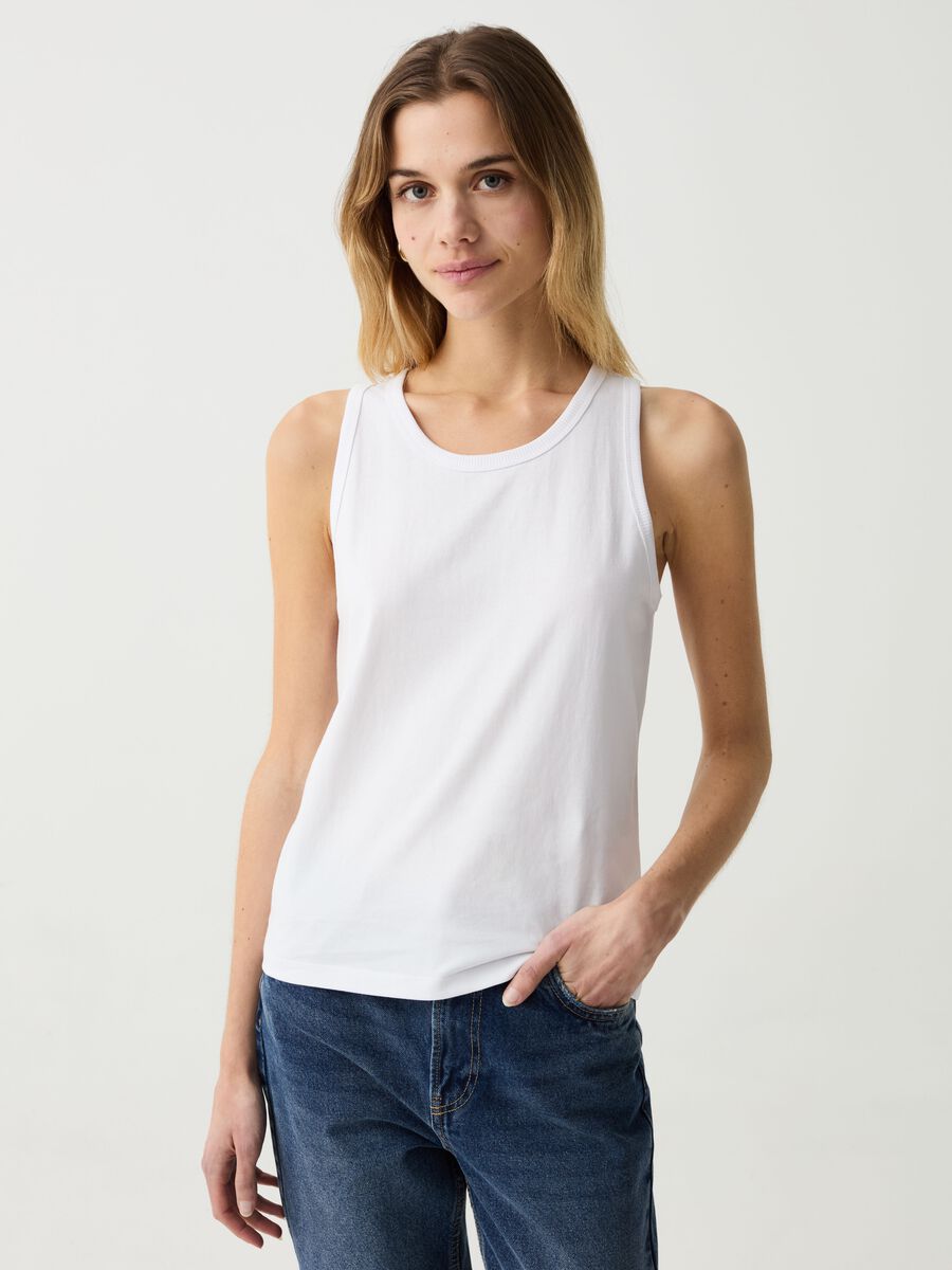 Essential cotton tank top with round neck_0