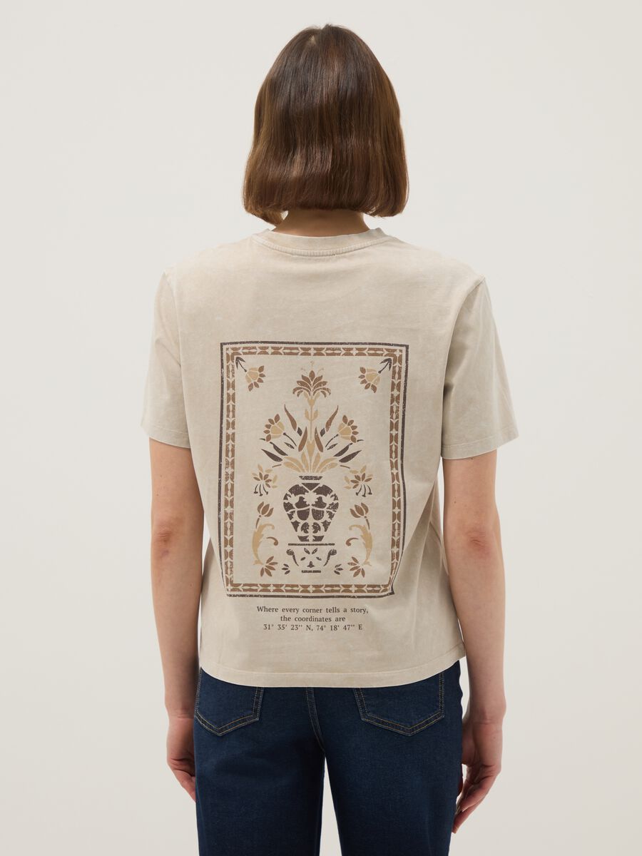 Beige pure cotton short-sleeve T-shirt, regular fit, with print_3