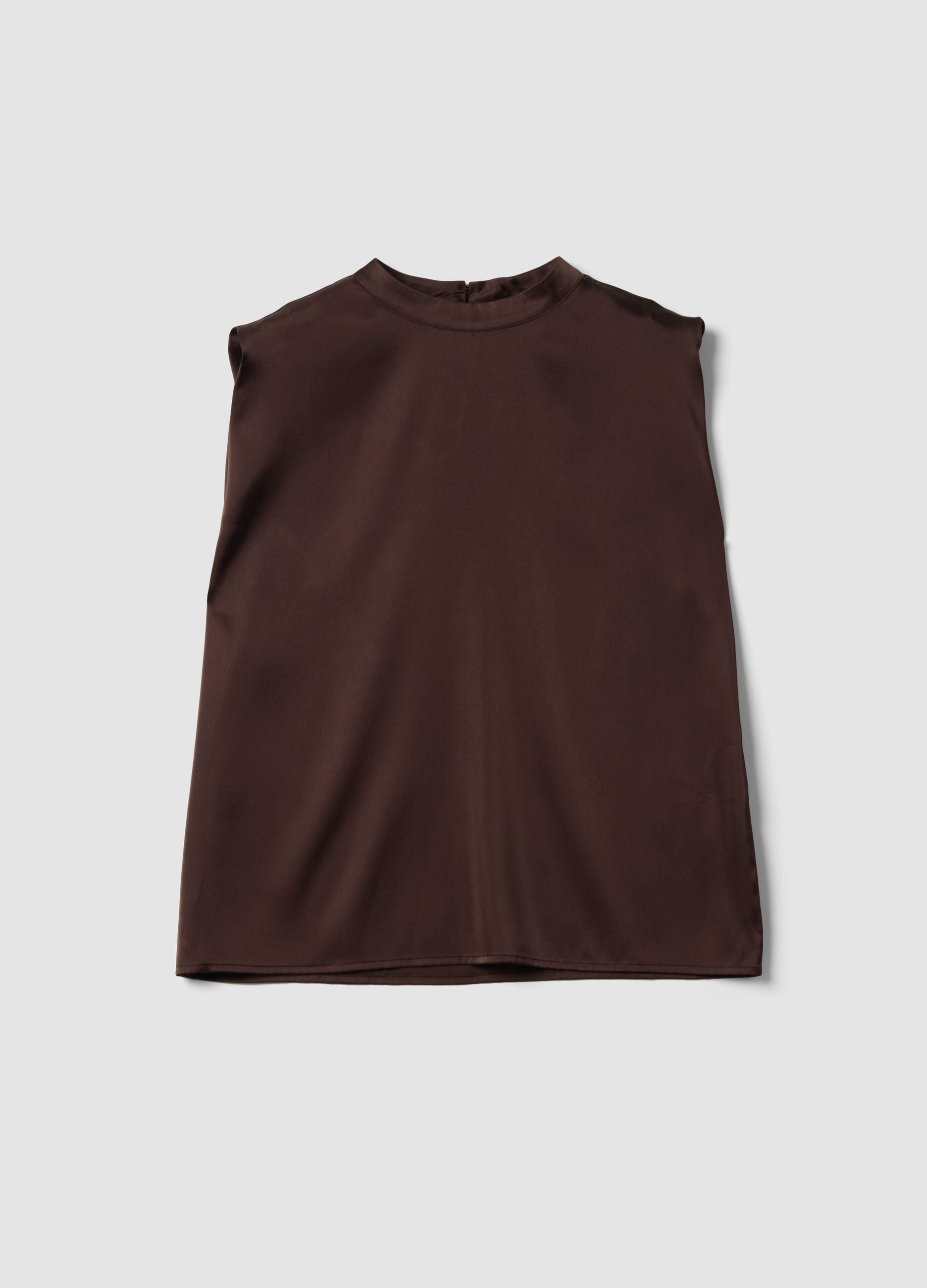 Brown sleeveless top in stretch fabric