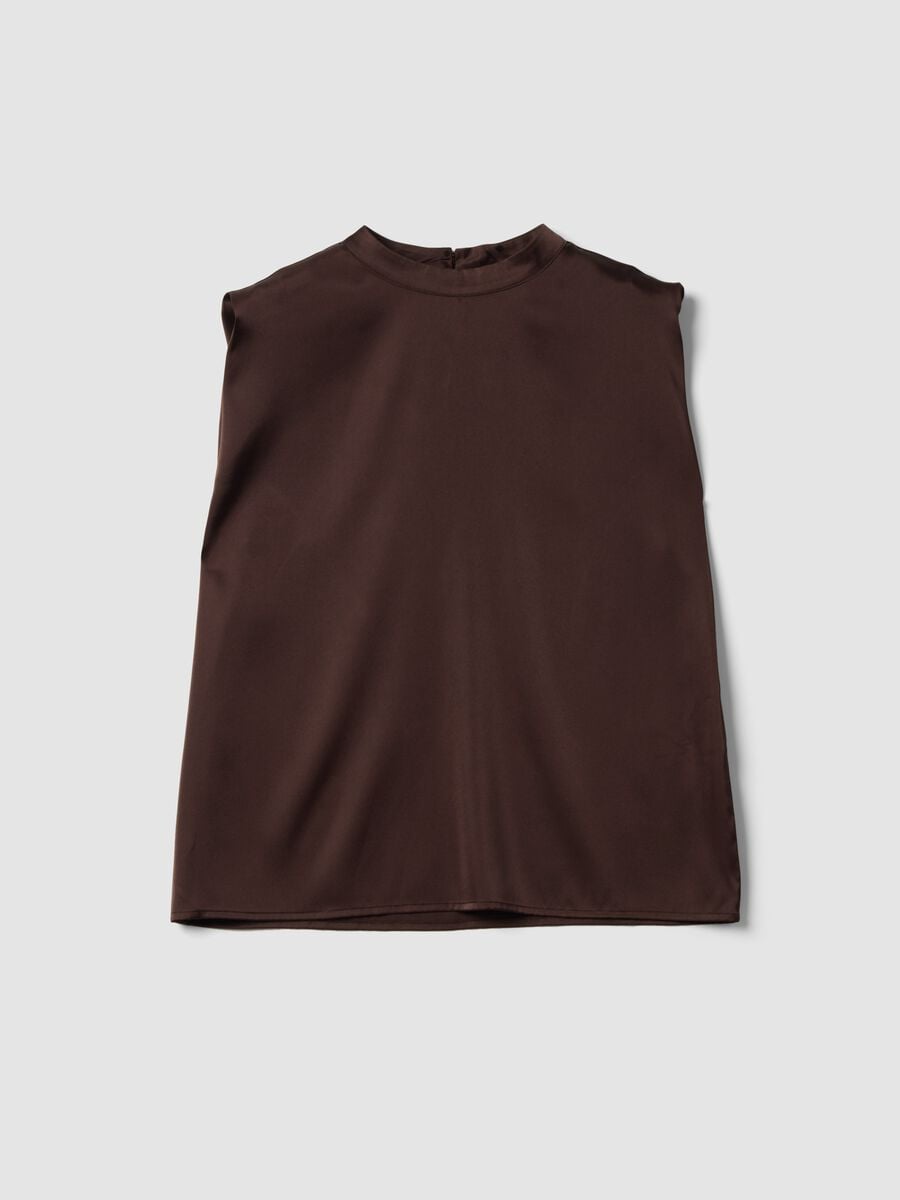 Brown sleeveless top in stretch fabric_4
