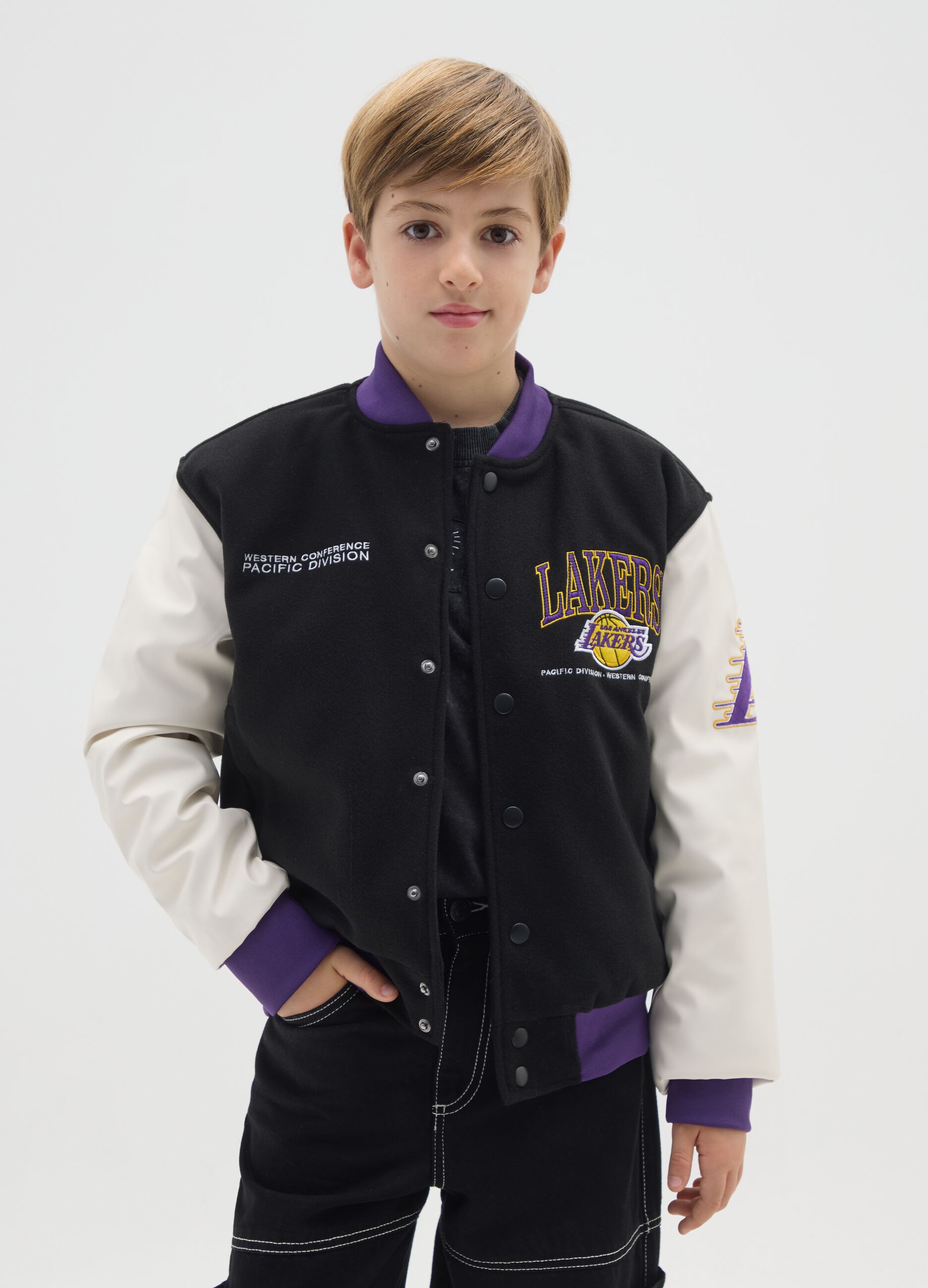 Multicolour kids' bomber jacket regular fit with Lakers print