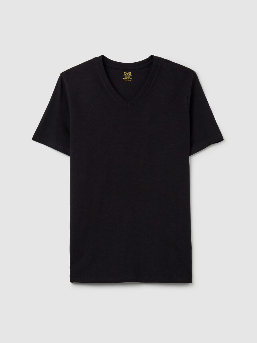 Slub cotton T-shirt with V neck_4