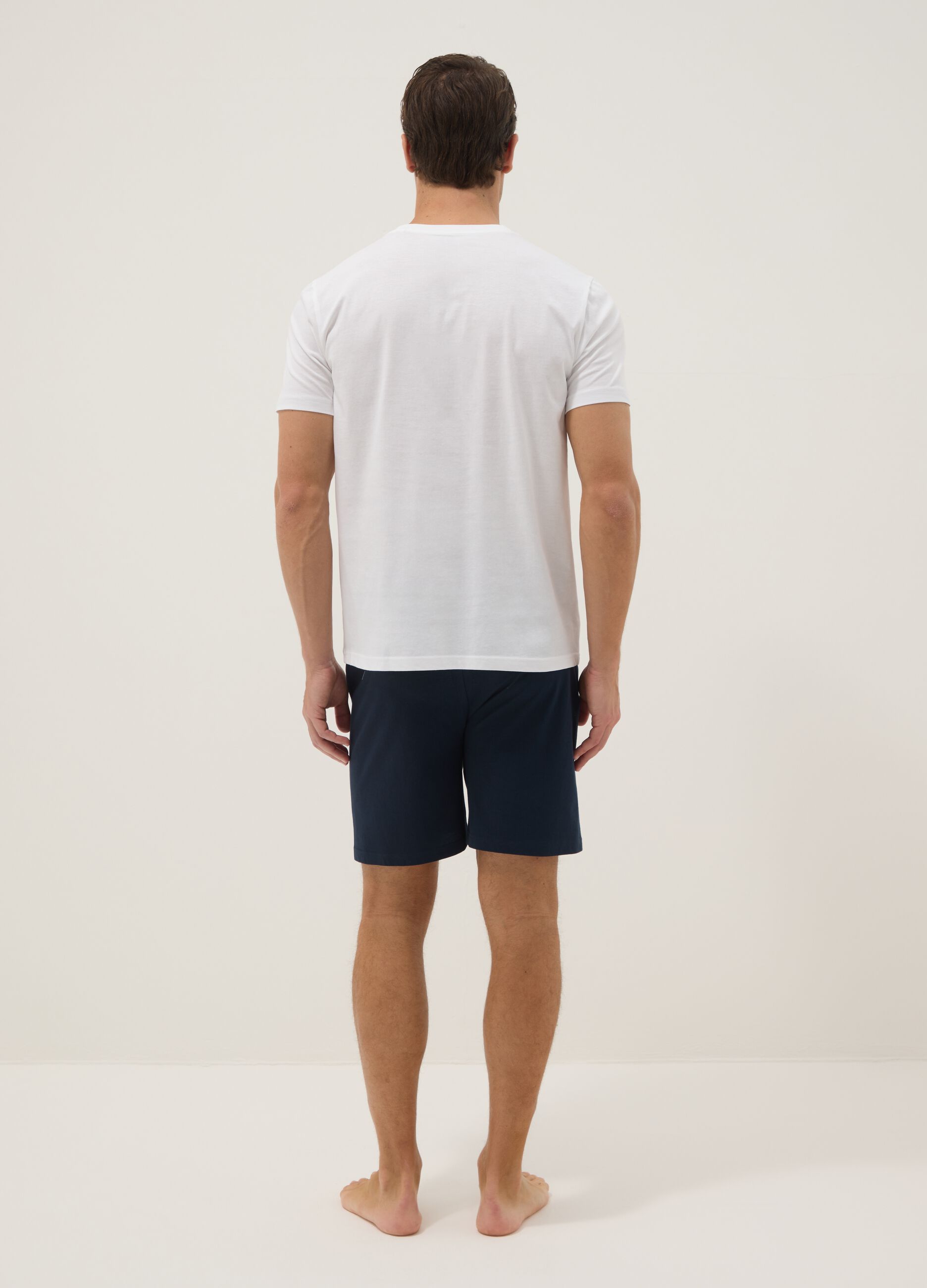 White and blue pure cotton jersey pyjamas, regular fit