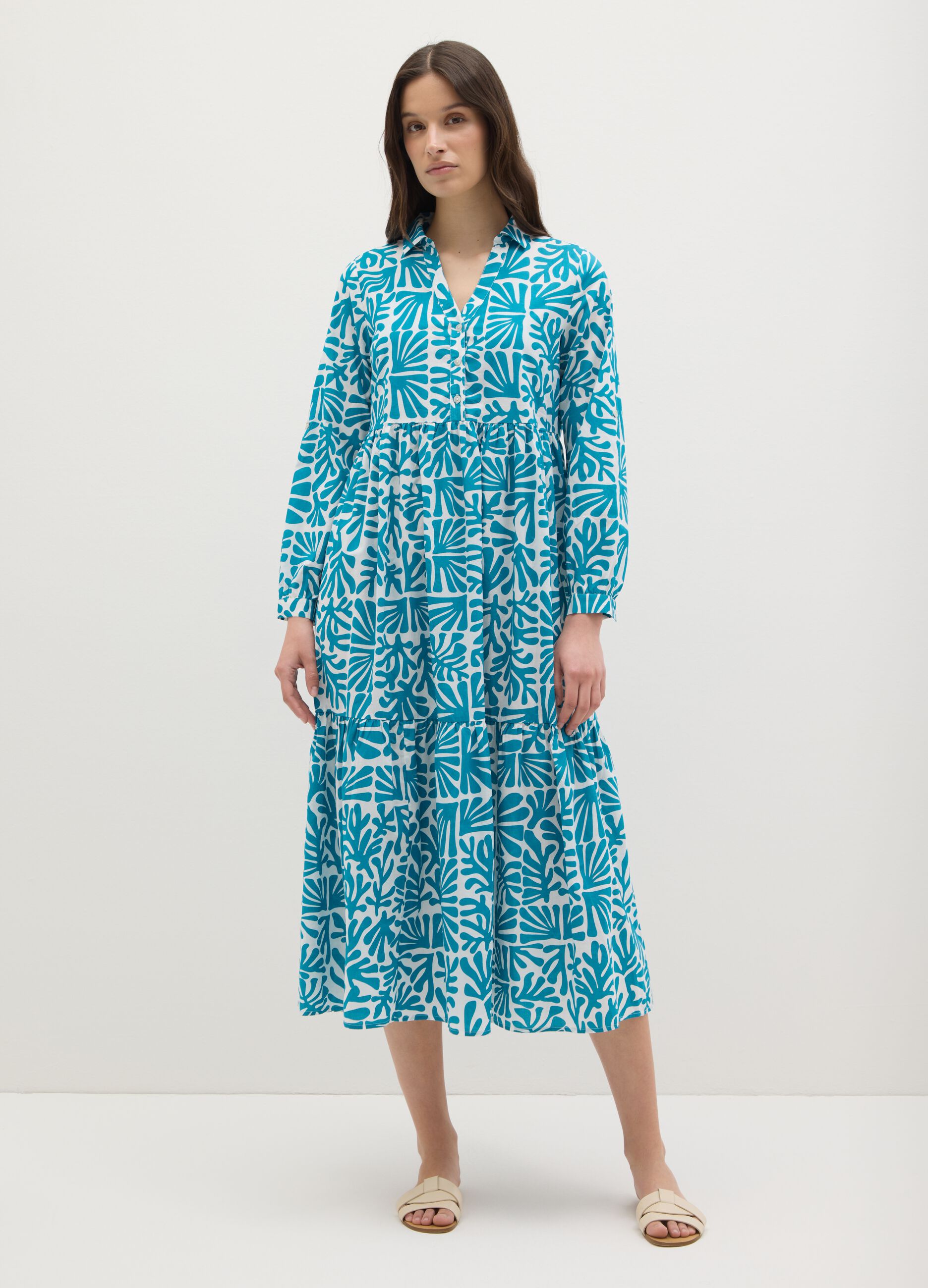 Abito lungo da donna in puro cotone multicolor