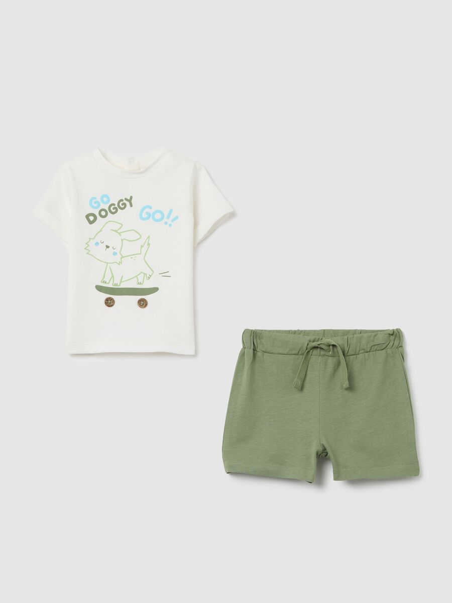 White and green set in cotton with puppy print_0