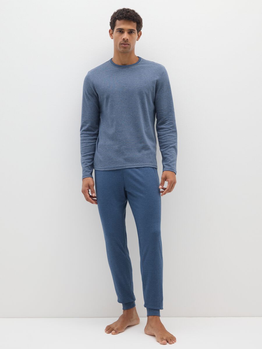 Pigiama blu a righe in puro cotone regular fit_0