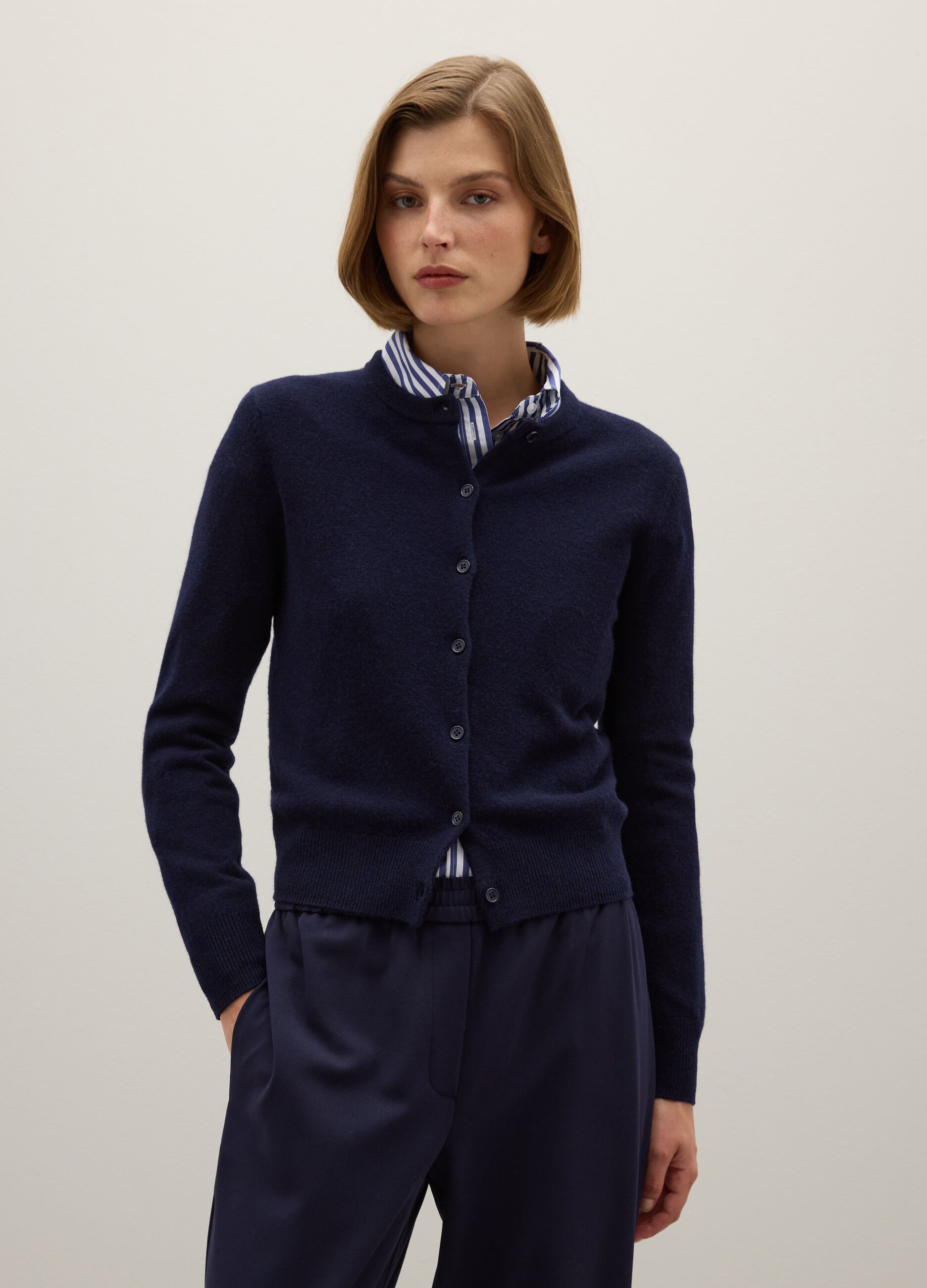 Blue Pure Wool Cardigan Regular Fit