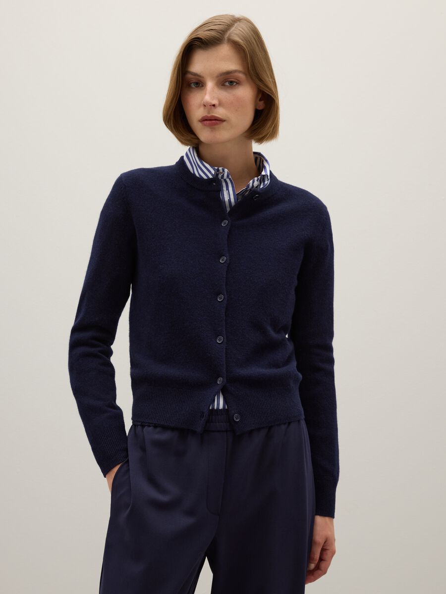 Cardigan in pura lana blu regular fit_0