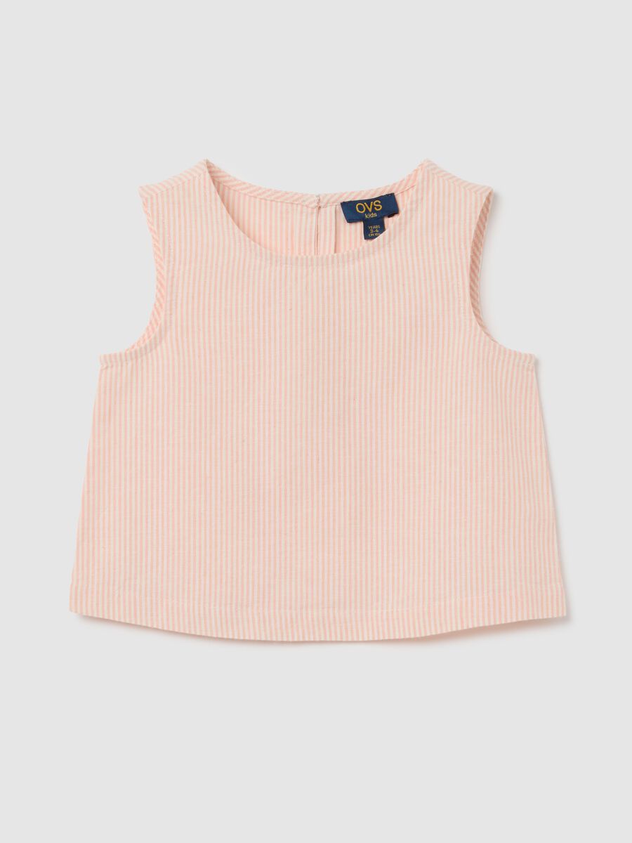 Sleeveless pink striped blouse in cotton and linen_0