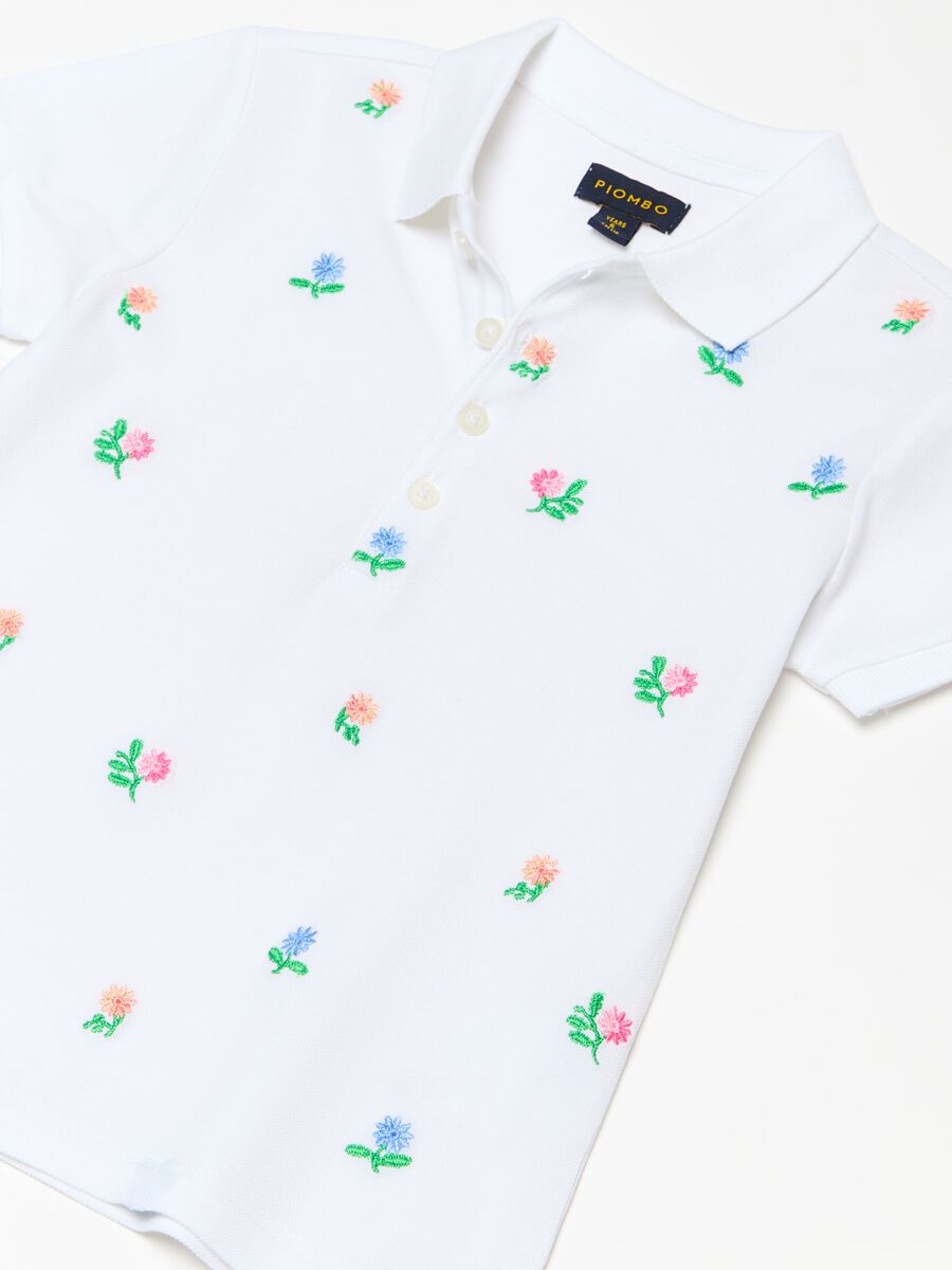 Piquet polo shirt with floral embroidery_5