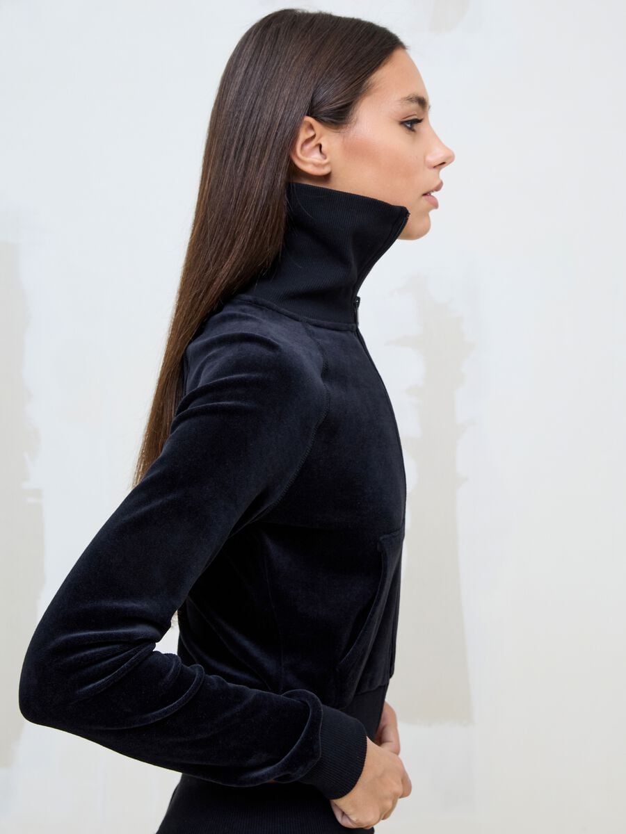 Velour Jacket Black Logo Strass_1