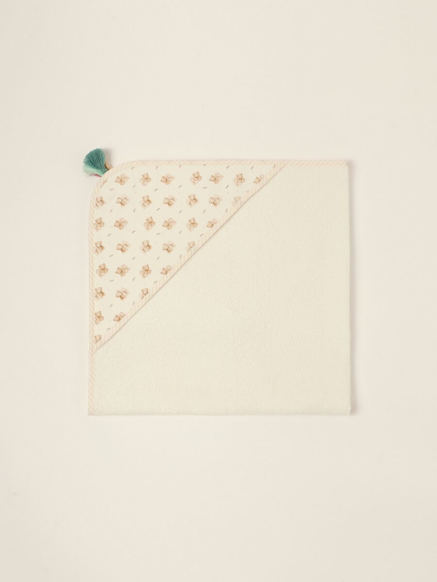 White pure cotton baby bathrobe with teddy bear pattern_0