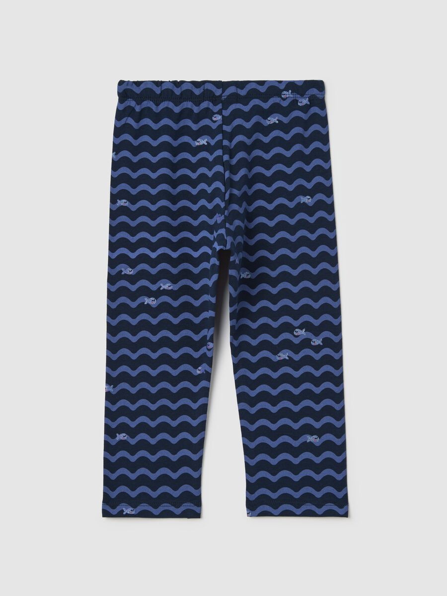 Blue three-quarter leggings in stretch cotton with print_1