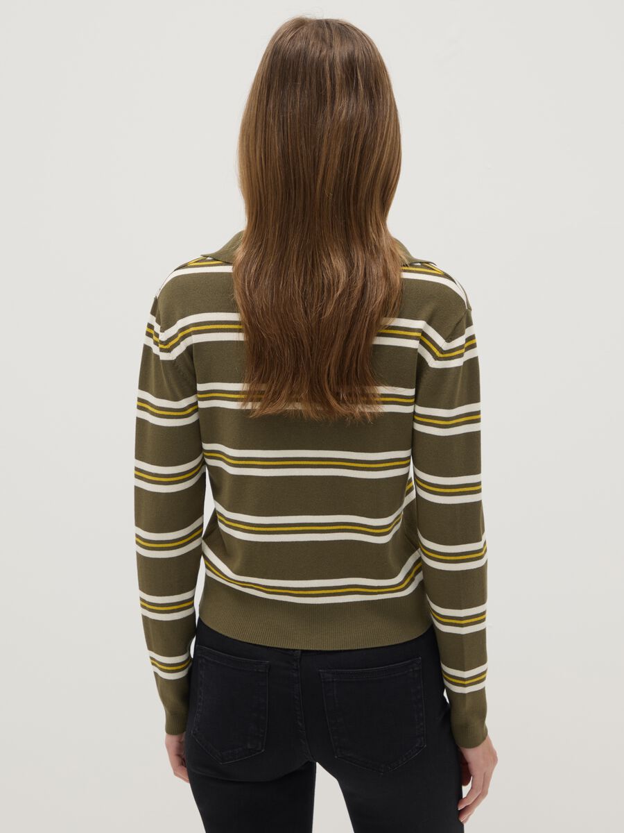 Multicolour striped regular fit jumper with polo collar_2