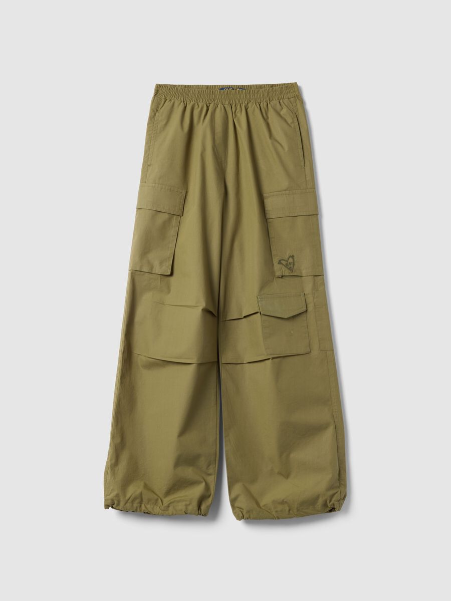 Girls' pure cotton green cargo trousers with parachute fit_0