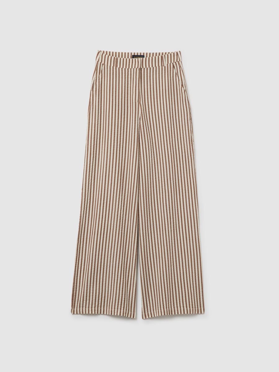 Striped Brown and White Cotton Palazzo Trousers_4