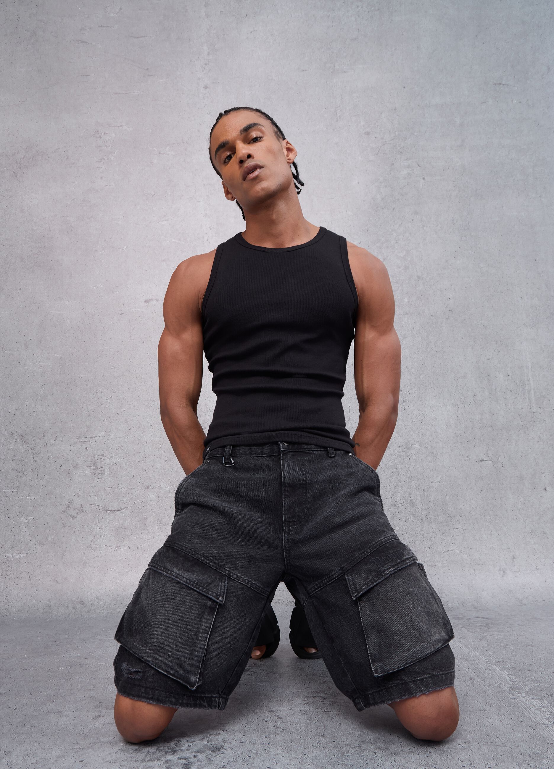 Denim Cargo Shorts Black