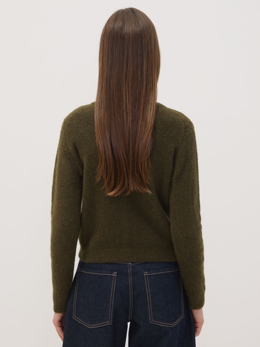 Green stretch-wool crew-neck cardigan, regular fit_3